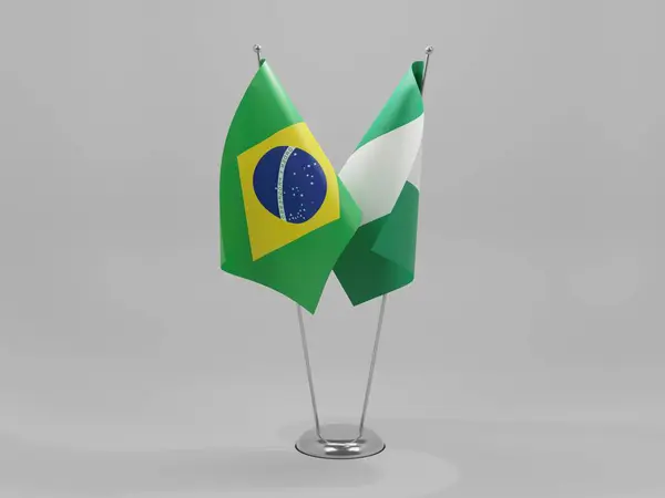 Nigéria Bandeiras Cooperação Brasil Fundo Branco Render — Fotografia de Stock