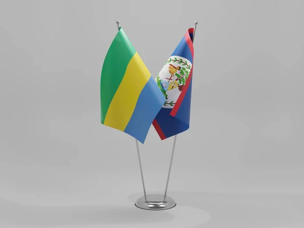 Belize Bandeiras Cooperação Gabão Fundo Branco Render — Fotografia de Stock