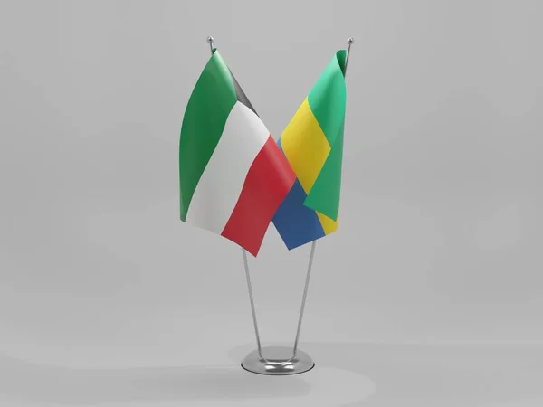 Gabon Bandiere Cooperazione Kuwait Sfondo Bianco Render — Foto Stock