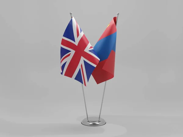 Mongólia Reino Unido Bandeiras Cooperação Fundo Branco Render — Fotografia de Stock