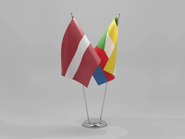 Comores Bandeiras Cooperação Letónia Fundo Branco Render — Fotografia de Stock