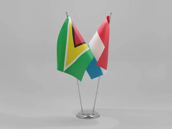 Σημαίες Συνεργασίας Λουξεμβούργου Γουιάνας Λευκό Φόντο Render — Φωτογραφία Αρχείου