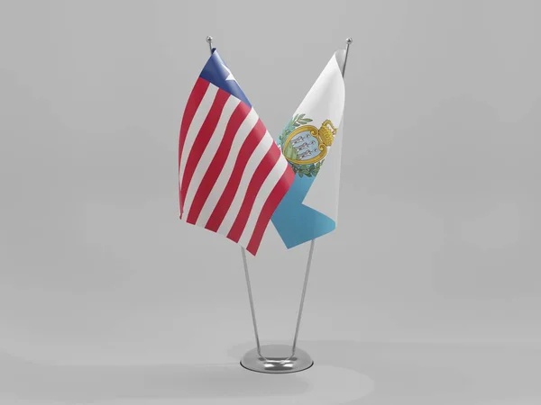 圣马力诺 利比里亚合作旗 白色背景 3D渲染 — 图库照片