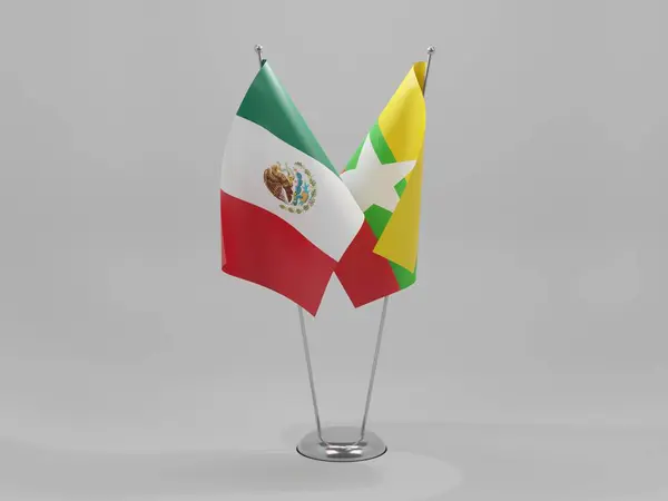 Myanmar Banderas Cooperación México Fondo Blanco Render — Foto de Stock