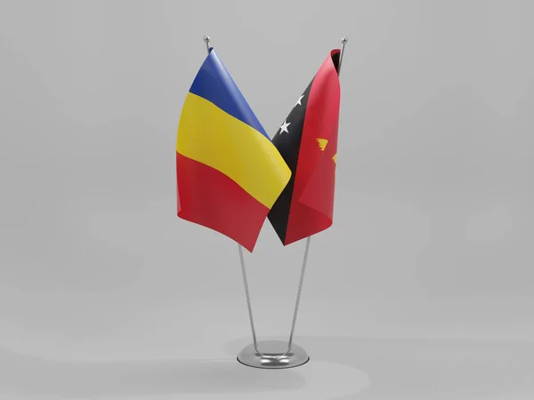 Παπουασία Νέα Γουινέα Ρουμανία Σημαίες Συνεργασίας Λευκό Φόντο Render — Φωτογραφία Αρχείου