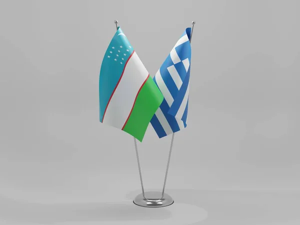 Griechenland Usbekistan Kooperationsfahnen Weißer Hintergrund Render — Stockfoto