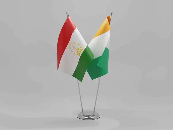 Wybrzeże Kości Słoniowej Tadżykistan Flagi Współpracy Białe Tło Render — Zdjęcie stockowe