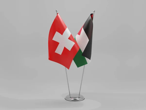 Palestina Svizzera Bandiere Cooperazione Sfondo Bianco Render — Foto Stock