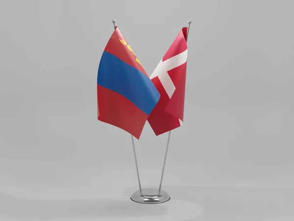Dinamarca Banderas Cooperación Mongolia Fondo Blanco Render —  Fotos de Stock