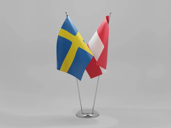 Samenwerking Oostenrijk Zweden Vlaggen Witte Achtergrond Render — Stockfoto