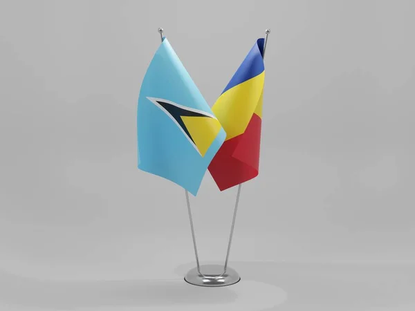 Rumunia Flagi Współpracy Saint Lucia Białe Tło Render — Zdjęcie stockowe