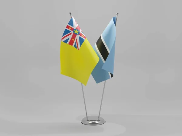 Botswana Banderas Cooperación Niue Fondo Blanco Render —  Fotos de Stock