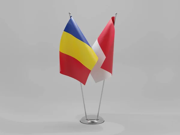 Monaco Romania Cooperation Flags White Background Render — стокове фото