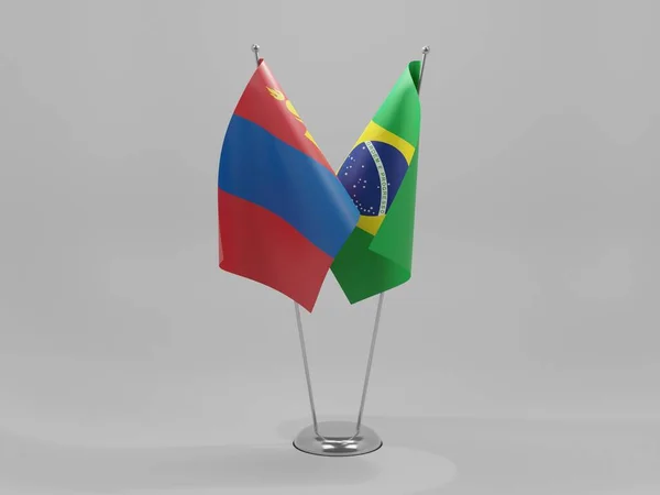 Brasil Bandeiras Cooperação Mongólia Fundo Branco Render — Fotografia de Stock