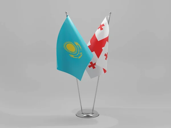 Georgia Banderas Cooperación Kazajstán Fondo Blanco Render — Foto de Stock