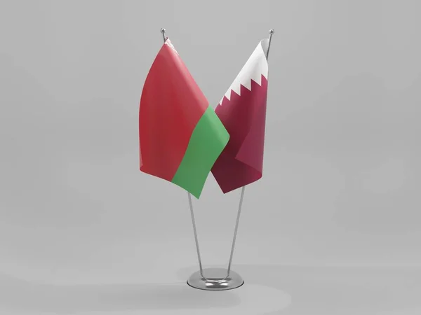 Qatar Bielorrusia Banderas Cooperación Fondo Blanco Render — Foto de Stock