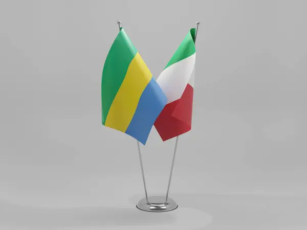 Italie Drapeaux Coopération Gabon Fond Blanc Render — Photo