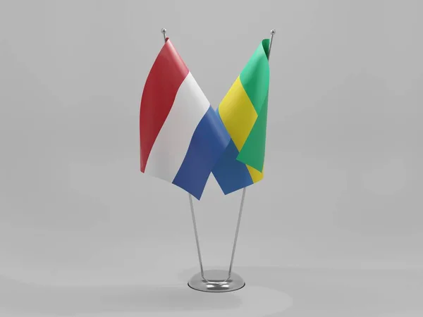 Gabon Nizozemí Spolupráce Vlajky Bílé Pozadí Vykreslování — Stock fotografie