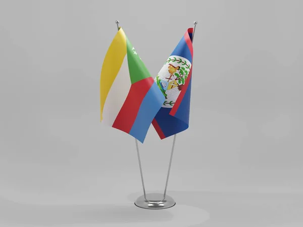 Belize Komoren Kooperationsflaggen Weißer Hintergrund Render — Stockfoto
