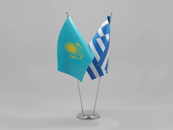 Grécia Bandeiras Cooperação Cazaquistão Fundo Branco Render — Fotografia de Stock