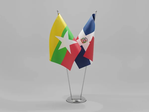 República Dominicana Myanmar Banderas Cooperación Fondo Blanco Render — Foto de Stock