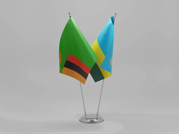 Rwanda Samenwerking Zambia Vlaggen Witte Achtergrond Render — Stockfoto