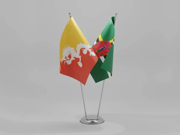 Dominica Banderas Cooperación Bután Fondo Blanco Render —  Fotos de Stock