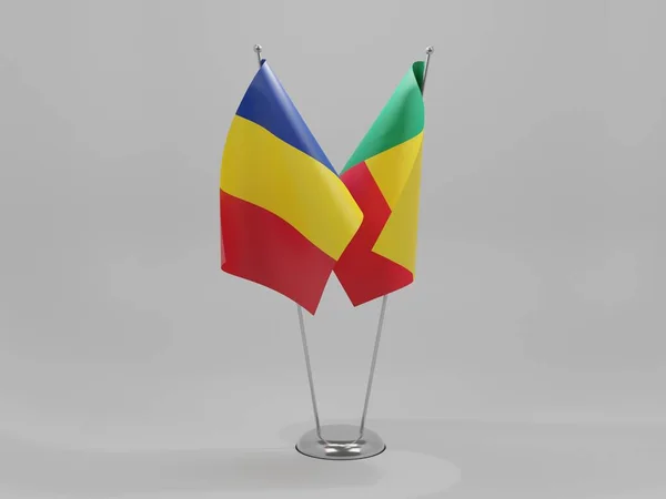Benin Romania Cooperation Flags White Background Render — стокове фото