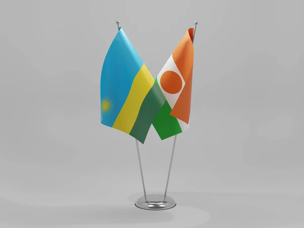 Niger Rwanda Samenwerking Vlaggen Witte Achtergrond Render — Stockfoto