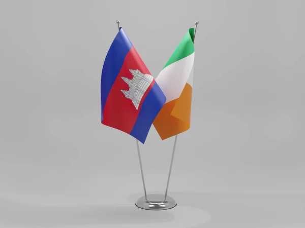 Irlandia Kamboja Cooperation Flags White Background Render — Stok Foto