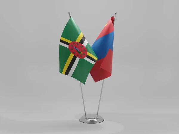 Mongolia Bandiere Cooperazione Dominica Sfondo Bianco Render — Foto Stock