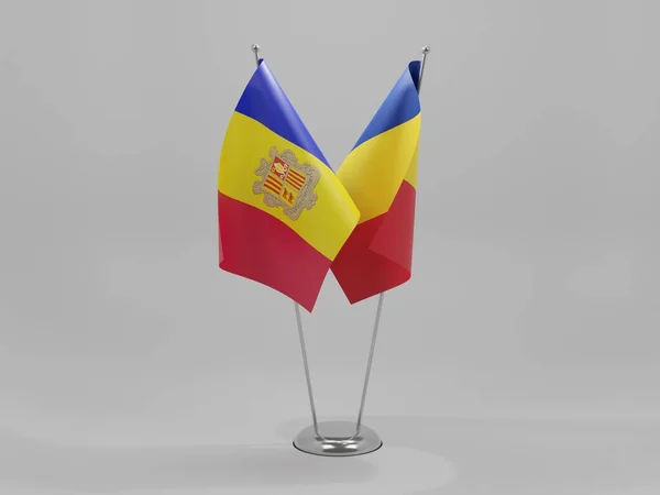 Románia Andorrai Együttműködési Zászlók Fehér Háttér Render — Stock Fotó