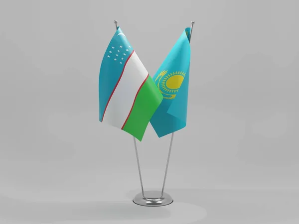 Kazachstan Oezbekistan Samenwerkingsvlaggen Witte Achtergrond Render — Stockfoto