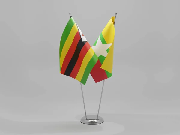 Myanmar Zimbabwe Banderas Cooperación Fondo Blanco Render —  Fotos de Stock