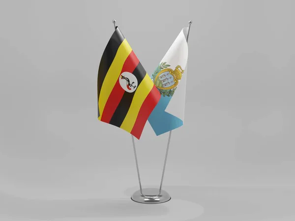 サンマリノ ウガンダ協力旗 白い背景 3Dレンダリング — ストック写真