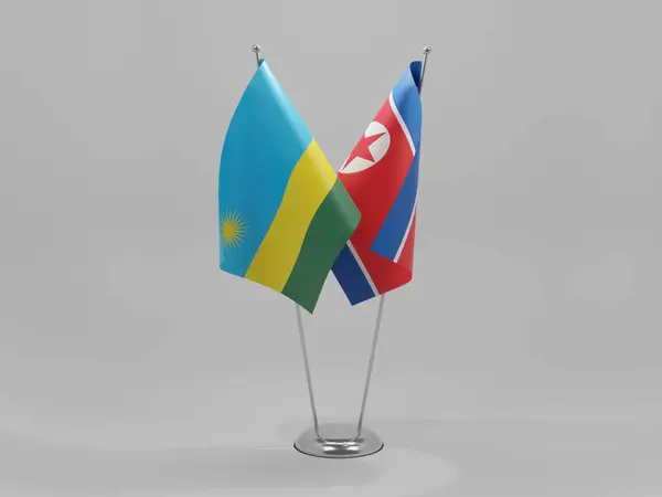 North Korea Rwanda Cooperation Flags White Background Render — 图库照片