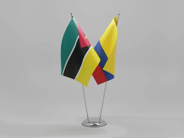 Colombia Mozambique Cooperation Flags White Background Render — Stock Photo, Image