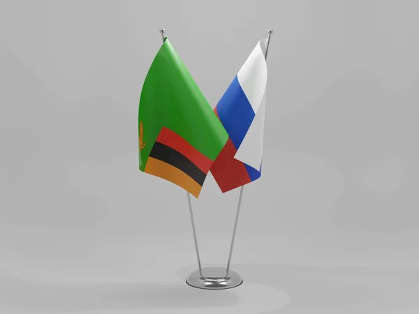 Russie Zambie Drapeaux Coopération Fond Blanc Render — Photo