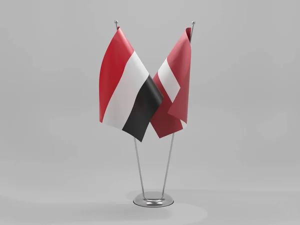 Λετονία Σημαίες Συνεργασίας Υεμένης Λευκό Φόντο Render — Φωτογραφία Αρχείου