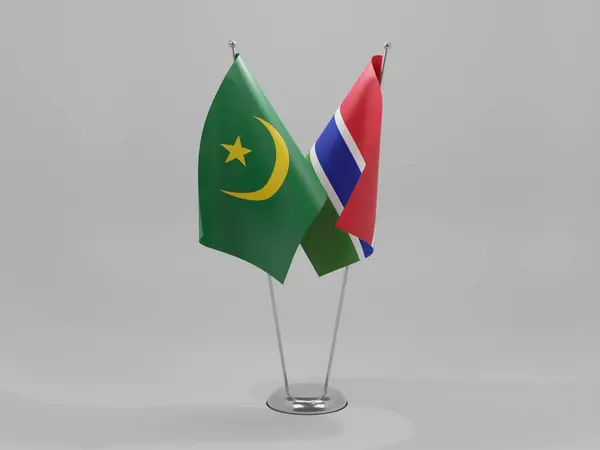 Gambia Mauritania Banderas Cooperación Fondo Blanco Render — Foto de Stock