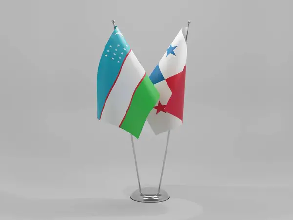Panamá Bandeiras Cooperação Uzbequistão Fundo Branco Render — Fotografia de Stock