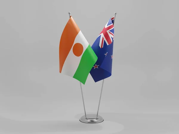 Nieuw Zeeland Niger Samenwerking Vlaggen Witte Achtergrond Render — Stockfoto