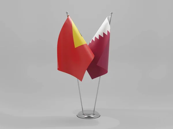 Qatar Banderas Cooperación Timor Oriental Fondo Blanco Render —  Fotos de Stock