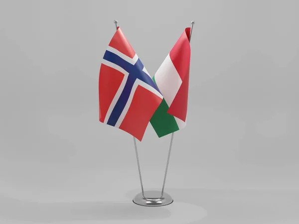 Hungria Noruega Bandeiras Cooperação Fundo Branco Render — Fotografia de Stock