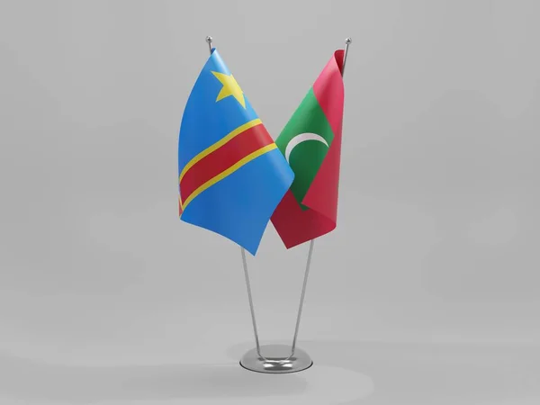 Maldivas Banderas Cooperación República Democrática Del Congo Fondo Blanco Render — Foto de Stock