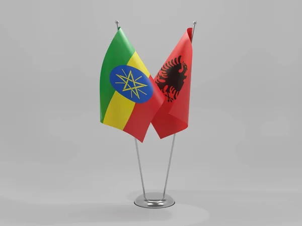 Σημαίες Συνεργασίας Αλβανίας Αιθιοπίας Λευκό Φόντο Render — Φωτογραφία Αρχείου