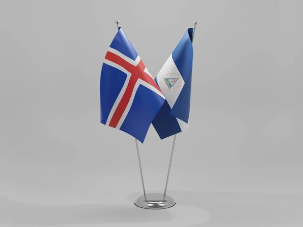 Nicarágua Bandeiras Cooperação Islândia Fundo Branco Render — Fotografia de Stock