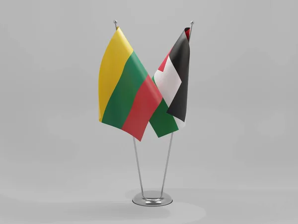 Σημαίες Συνεργασίας Παλαιστίνης Λιθουανίας Λευκό Φόντο Render — Φωτογραφία Αρχείου
