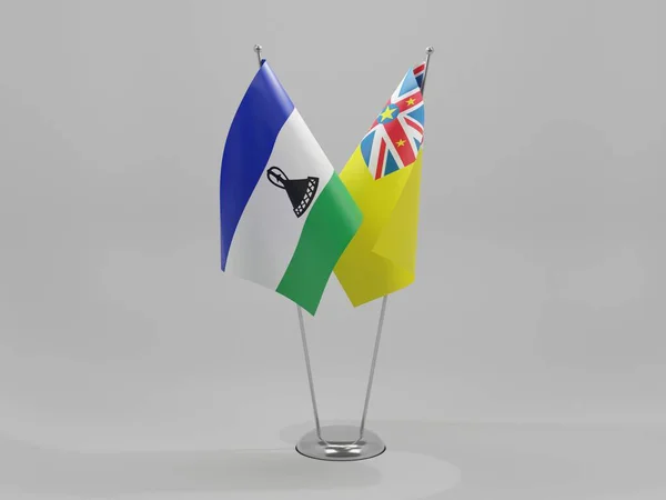 Niue Lesotho Şbirliği Bayrakları Beyaz Arkaplan Render — Stok fotoğraf