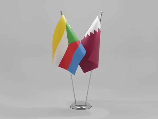 Qatar Banderas Cooperación Las Comoras Fondo Blanco Render — Foto de Stock